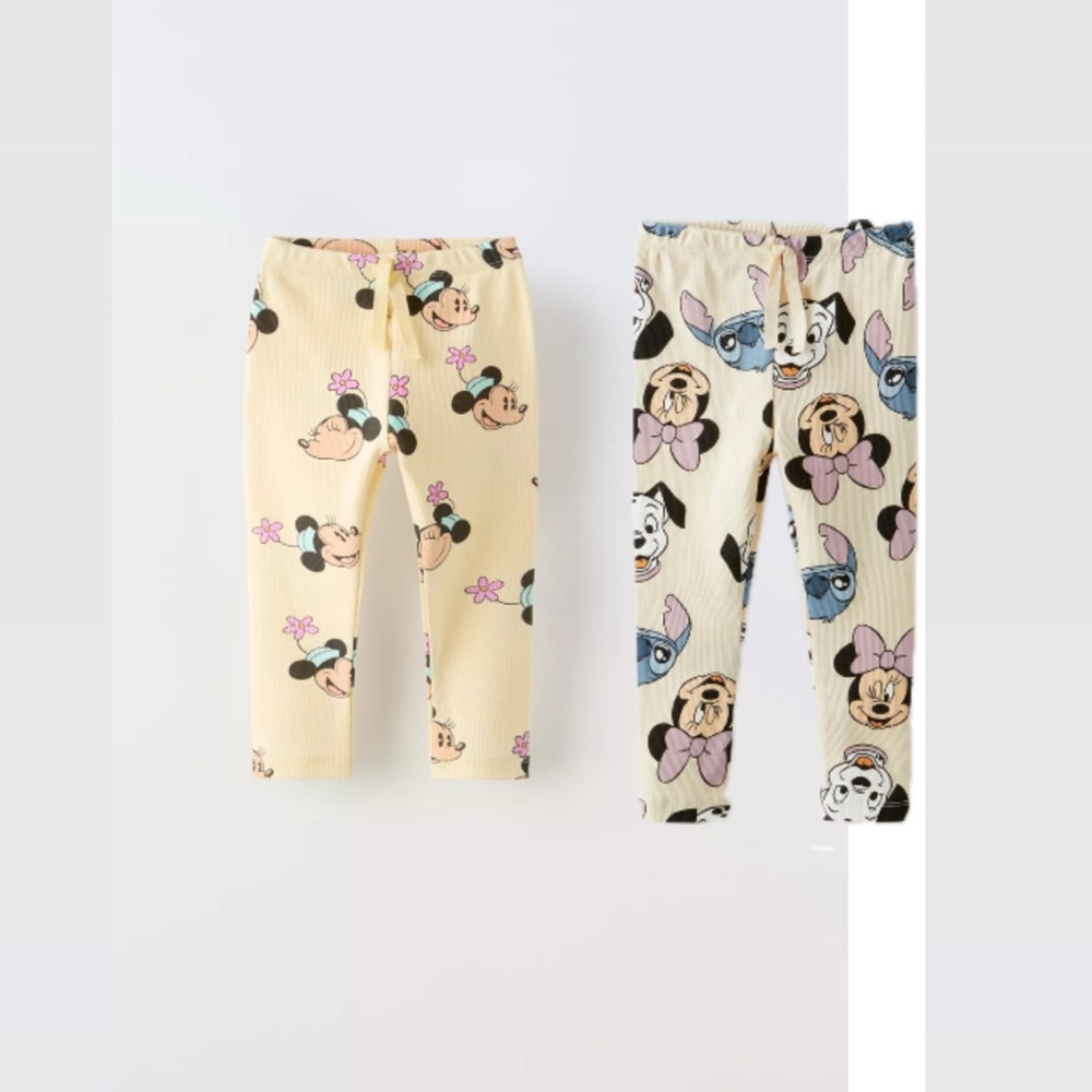 Zara Kids Leggings - Cream and White with Cartoon Characters